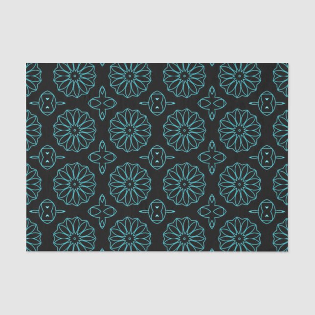 Black & Teal Stylish Decorative Geometric Pattern Tissue Paper (Front)