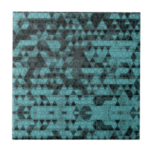 Black & Teal Triangle Mosaic Tile