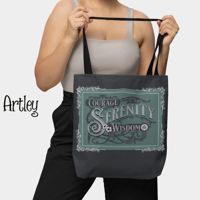 Black Teal Vintage Style Serenity Prayer  Tote Bag (Creator Uploaded)