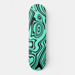 Black Teal Waves Striped Skateboard Custom Colour