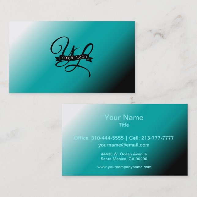 Black Teal White Ombre Custom Business Card (Front/Back)