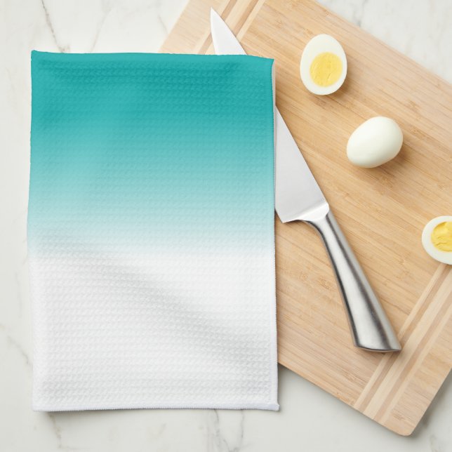 Black Teal White Ombre Kitchen Towel (Quarter Fold)