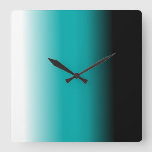 Black Teal White Ombre Square Wall Clock