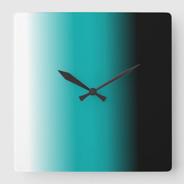 Black Teal White Ombre Square Wall Clock (Front)