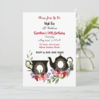 Black Teapot Floral Afternoon High Tea 50 Birthday