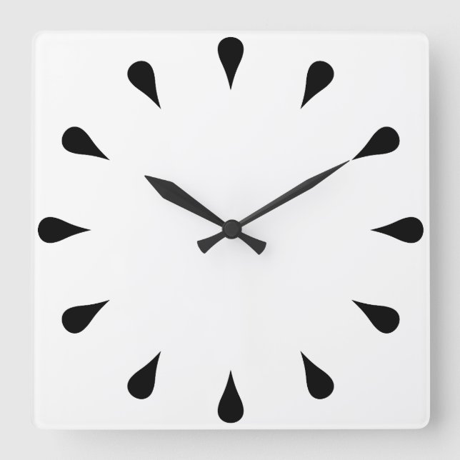 Black teardrops square wall clock (Front)