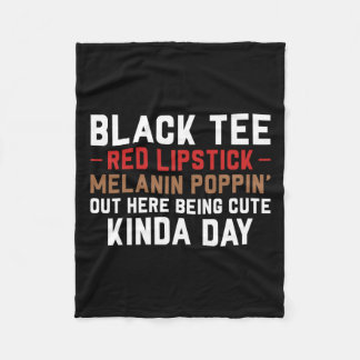 Black Tee Red Lipstick Melanin Brown Skin Black Hi Fleece Blanket