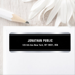 Black Template Silver Look Modern Return Address