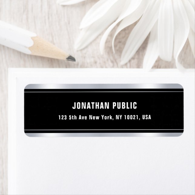 Black Template Silver Look Modern Return Address (Insitu)