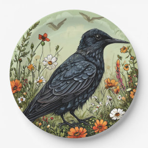 Black tern Bird Amid Blooming Flowers Paper Plate