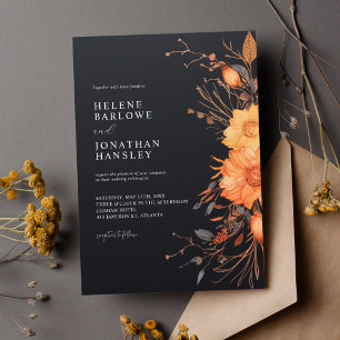 Black Terracotta Floral Moody Elegant Fall Wedding Invitation