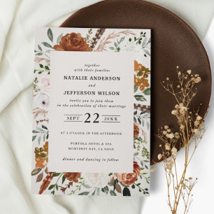 Black terracotta floral rustic elegant modern invi invitation
