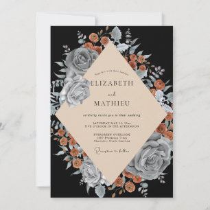 Black Terracotta Rose Wedding Invitation