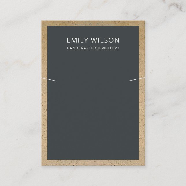 BLACK TERRACOTTA TEXTURE BORDER NECKLACE DISPLAY BUSINESS CARD (Front)