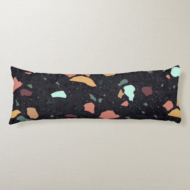 Black Terrazzo Pattern Body Pillow (Front)
