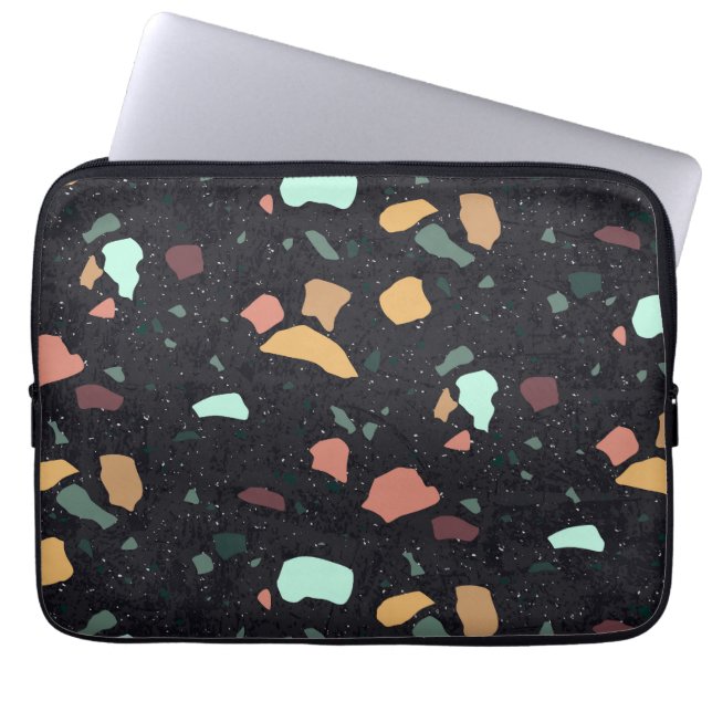 Black Terrazzo Pattern Laptop Sleeve (Front)