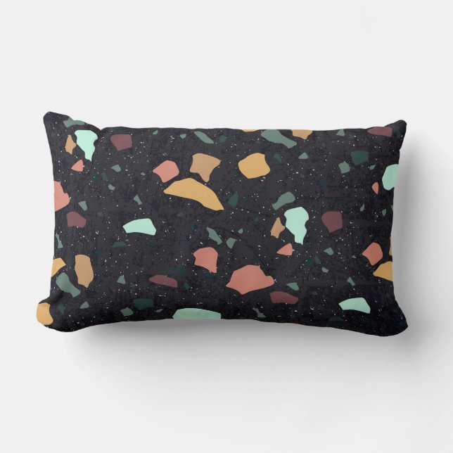 Black Terrazzo Pattern Lumbar Pillow (Front)