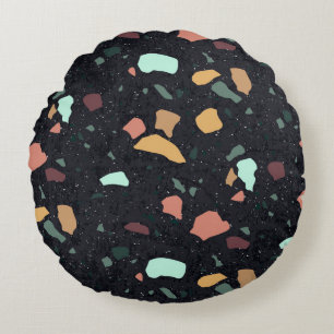 Black Terrazzo Pattern Round Pillow