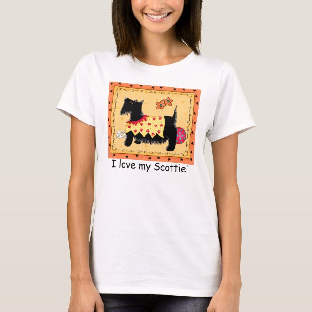 Black Terrier Dog Yellow Red Custom Scottie Love T-Shirt (Front)
