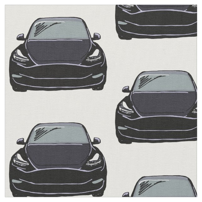 Black Tesla Model Y Hand Drawn Sketch Fabric (Close Up)