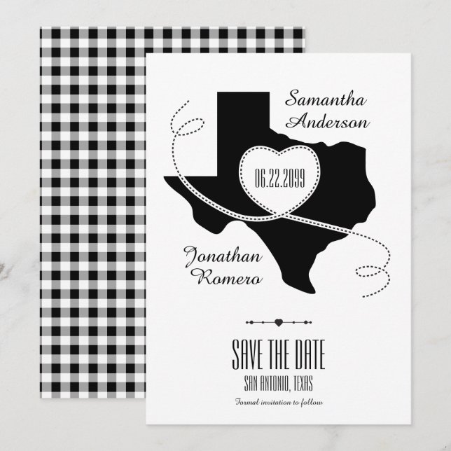 Black Texas Curling Ribbon Save the Date (Front/Back)