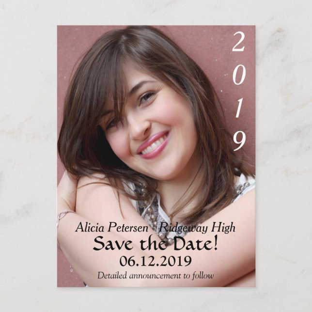 Black Text 2019 Save the Date Graduation Announcement Postcard (Front)