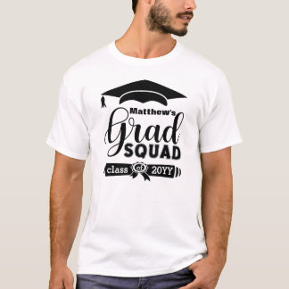 Black Text Customized Mens White grad squad T-Shirt