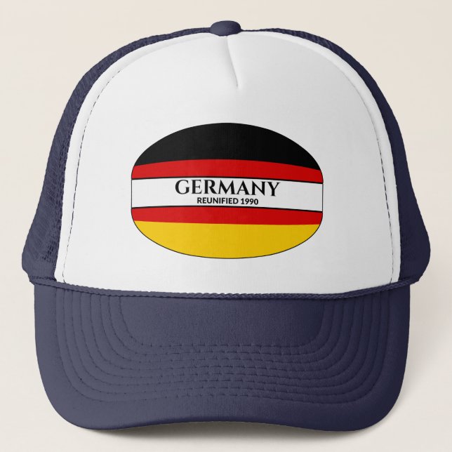 Black Text Germany Reunified 1990 Flag Trucker Hat (Front)