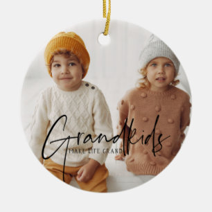 Black Text   Grandkids Make Life Grand Photo Ceramic Ornament
