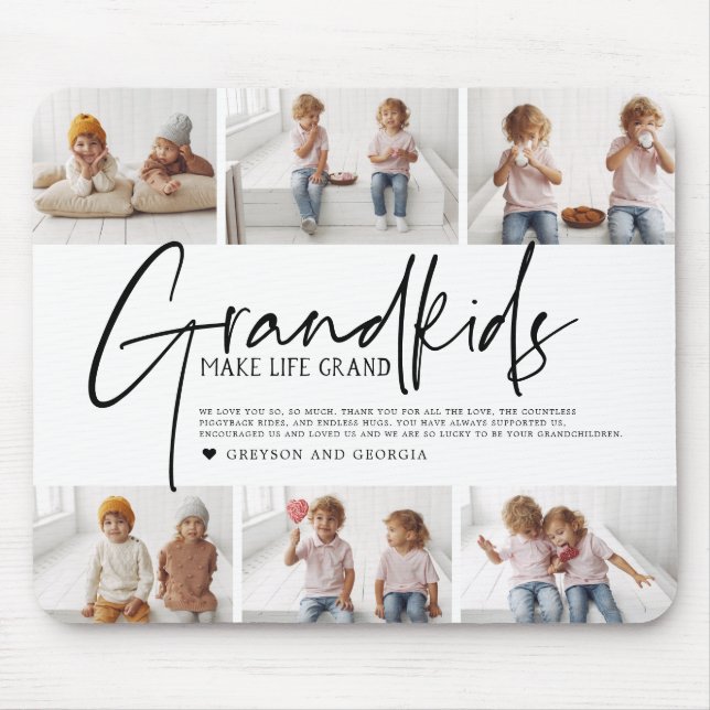 Black Text | Grandkids Make Life Grand Photo Mouse Pad (Front)