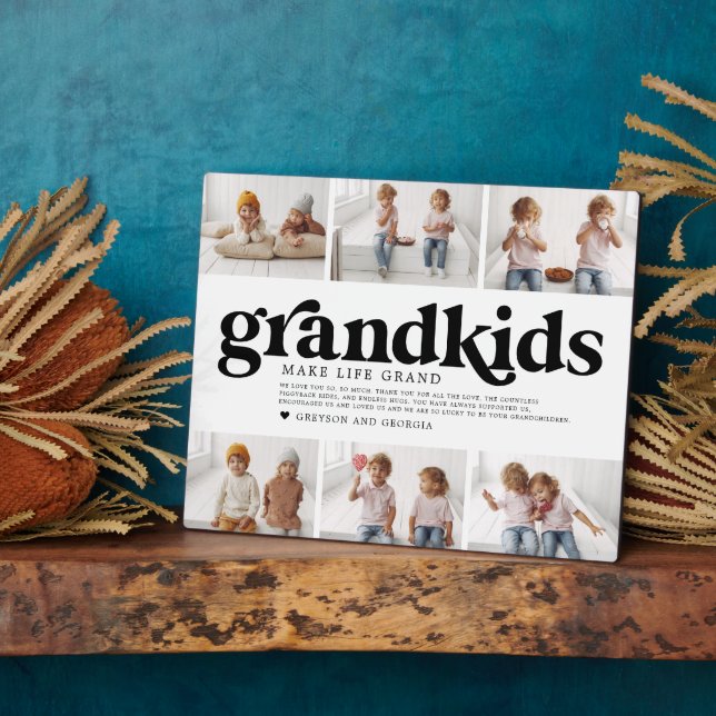 Black Text | Grandkids Make Life Grand Photo Plaque (Side)