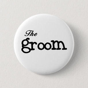 Black Text Groom 2 Inch Round Button