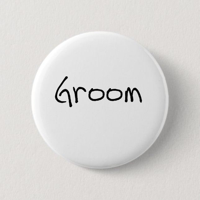 Black Text Groom 2 Inch Round Button (Front)