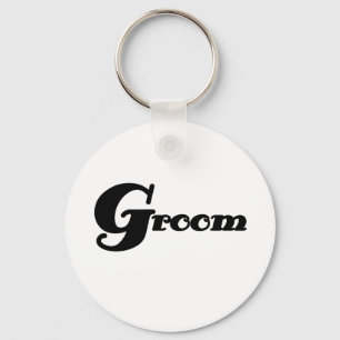 Black Text Groom Keychain