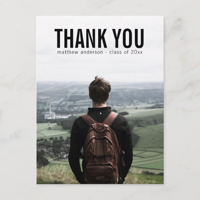 Black Text Male Thank You Graduation Postcard (Front)