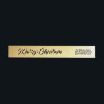 Black Text on Gold Christmas Wraparound Labels<br><div class="desc">Elegant and chic black and gold Christmas wraparound labels. The gold background begins as a deep gold and then fades to white. Merry Christmas is on the deep gold end and this forms the left side of the label which will go on the back of your envelope. The nearly white...</div>