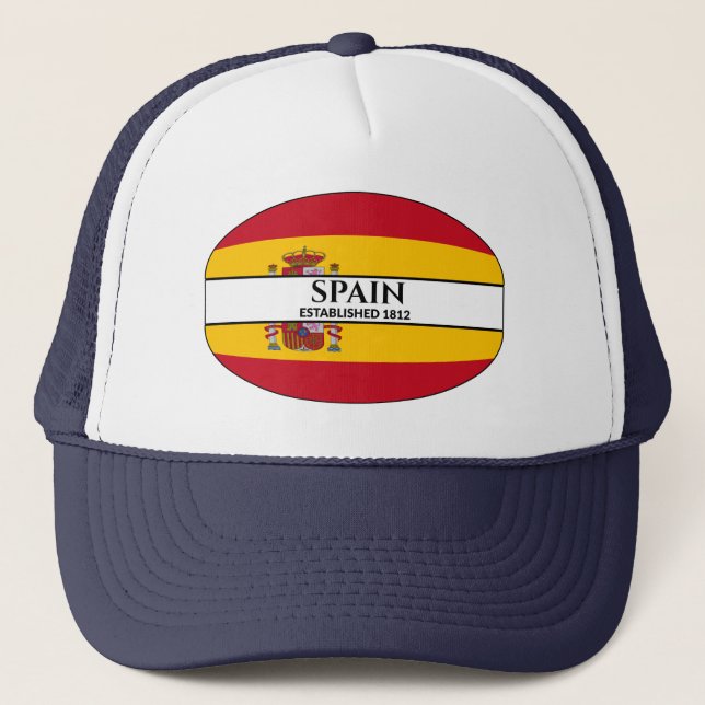 Black Text Spain Established 1812 Flag Trucker Hat (Front)