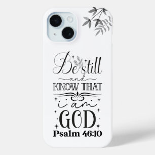Black Text Typography, Psalm 46:10 Scripture iPhone 15 Case