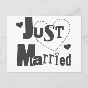 Black Text with Heart Just Married Announcement Postcard
