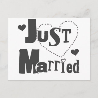 Black Text with Heart Just Married Announcement Postcard