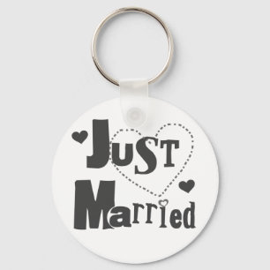 Black Text with Heart Just Married Keychain