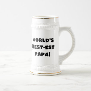 Black Text World's Best-est Papa Tshirts and Gifts Beer Stein
