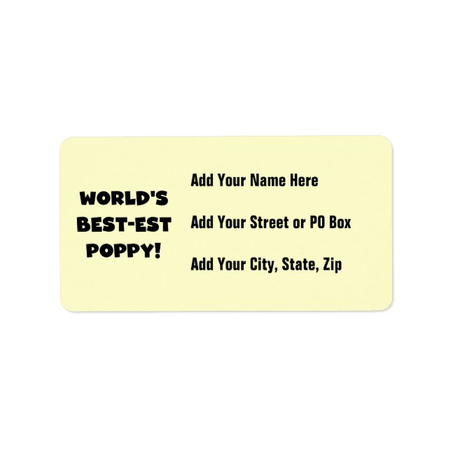Black Text World's Best-est Poppy Gifts Label (Front)