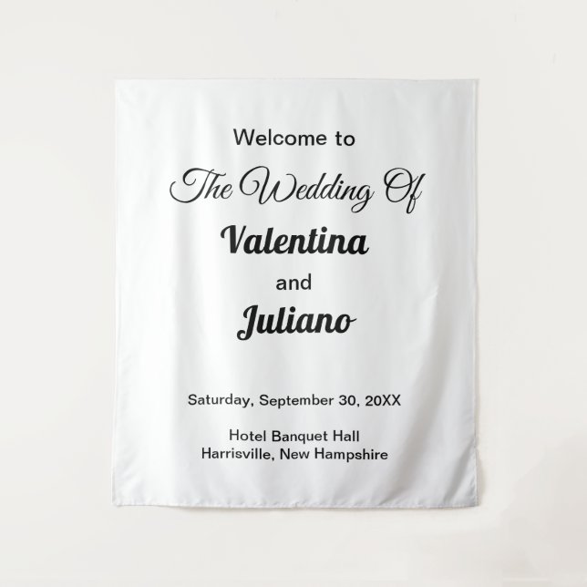 Black Texts on White Background Wedding Tapestry (Front)