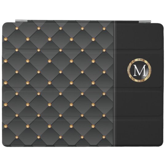 Black Texture and Gold Pattern - Monogram iPad Cover