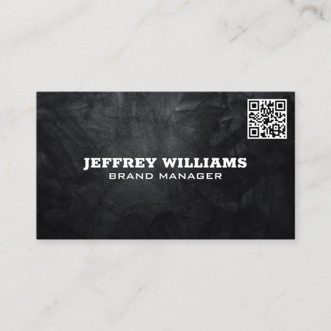 Black Texture Background | QR Code Business Card (Front)