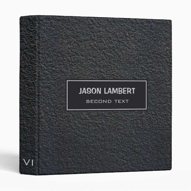 Black Texture Leather 3 Ring Binder (Front/Spine)