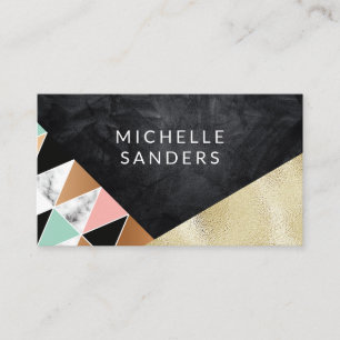 Black Texture Tile Geometric Gold Foil Business Card