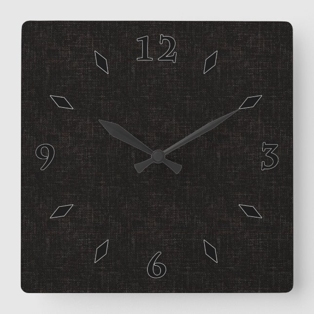 Black textured solid colour square wall clock (Front)