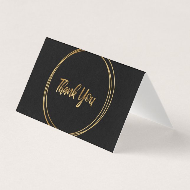 Black Thank You Cards with gold circles (Front)